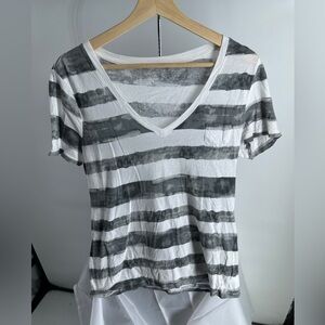 Calvin Klein striped pocket v neck watercolor grey white shirt